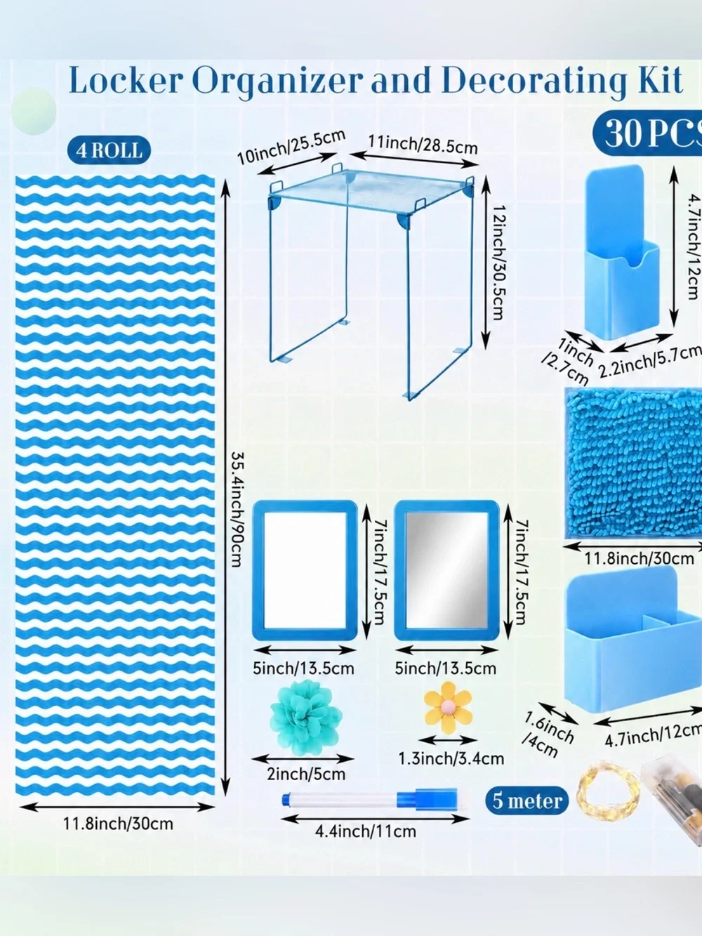 30-Piece Magnetic Locker Accessories Kit – Blue & – Brand New